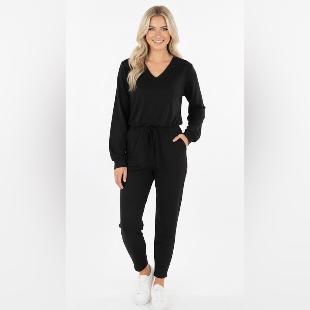 Young Fabulous & Broke Black V-Neck Drawstring Jumpsuit